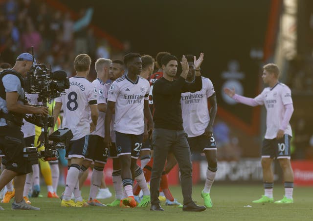 Arsenal manager Mikel Arteta is not getting carried away despite his side sitting top of the table (Steven Paston/PA)