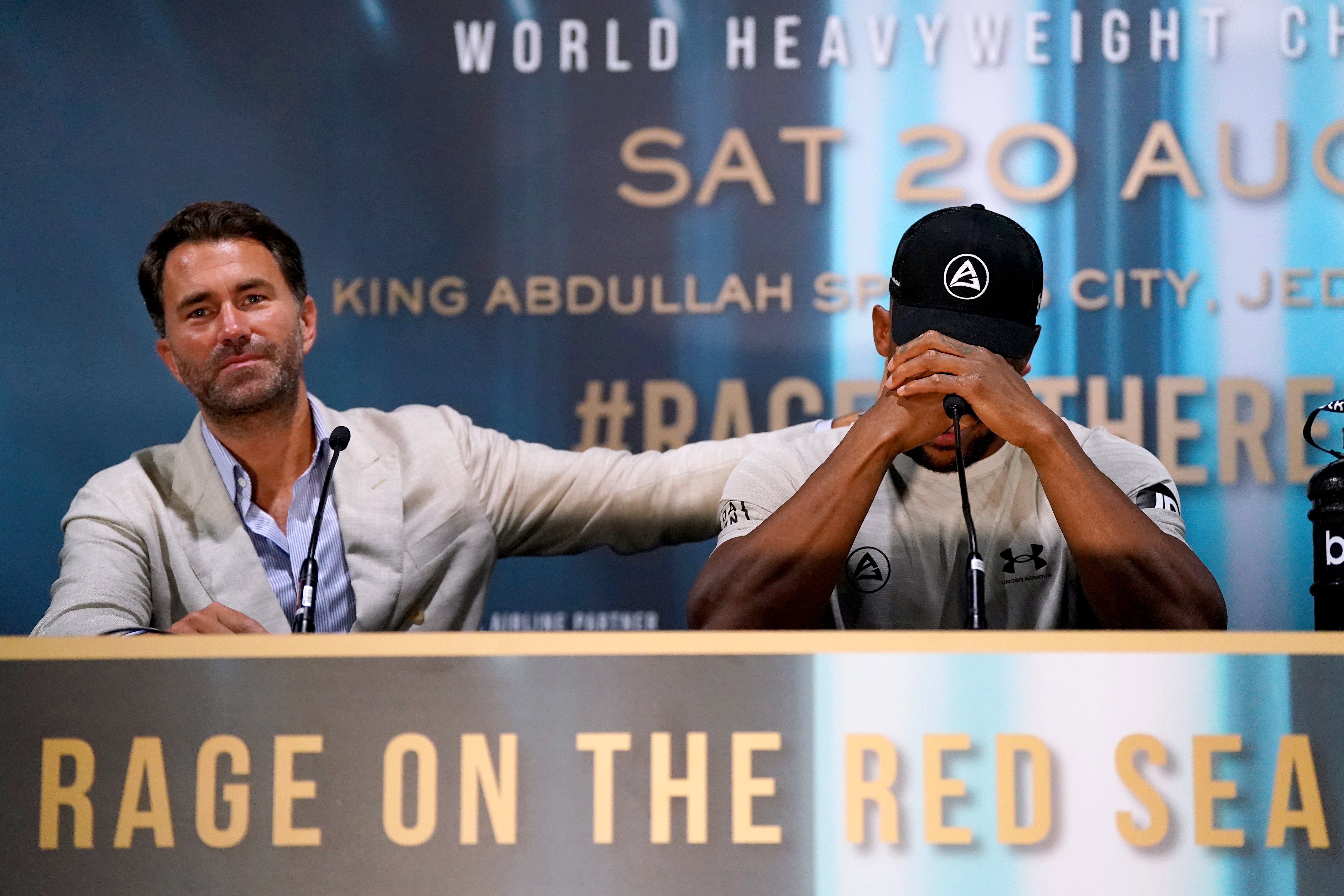 Hearn consoling Anthony Joshua after the heavyweight’s second loss to Oleksandr Usyk