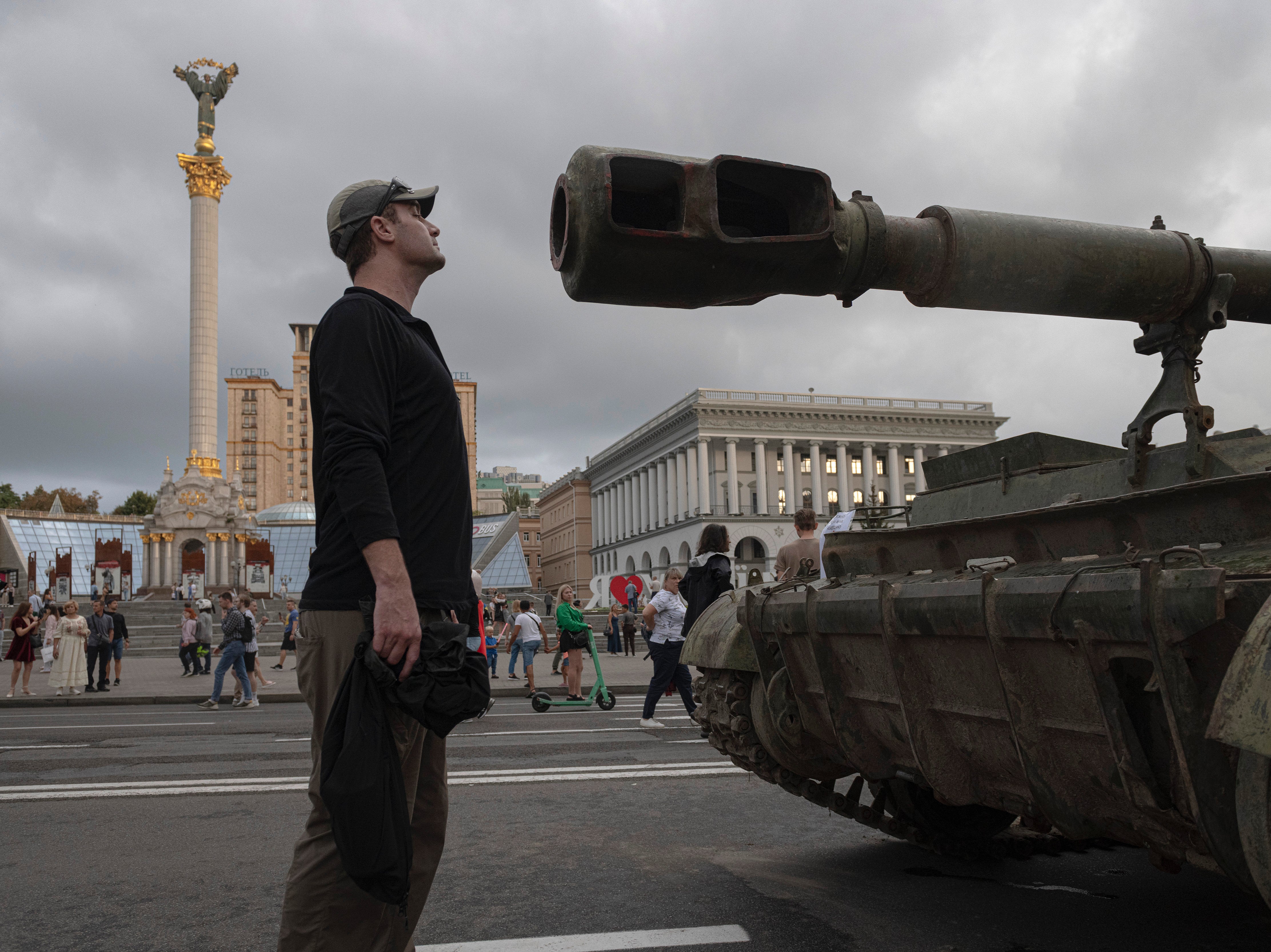 Damaged Russian military vehicles displayed in Kyiv ahead of independence day