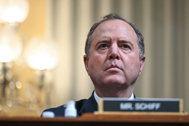<p>Adam Schiff attends a meeting of the January 6 committee</p>