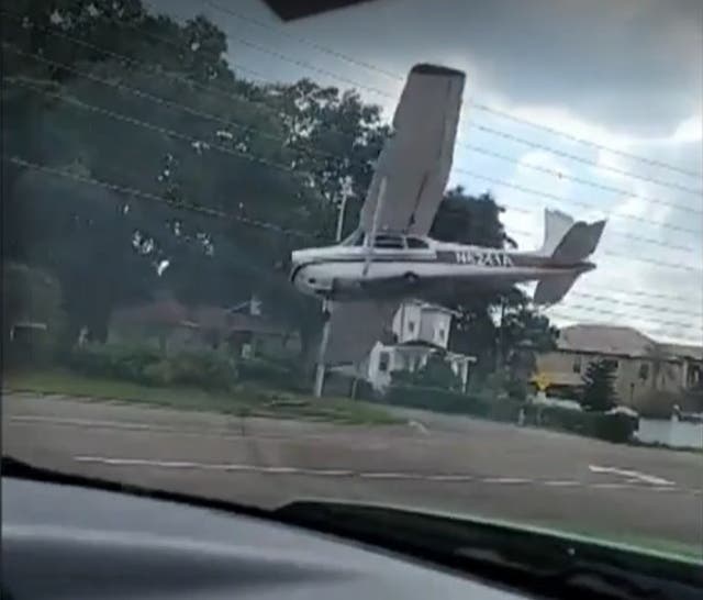 <p>Alarmed motorists watched the plane zooming towards the busy Florida road</p>