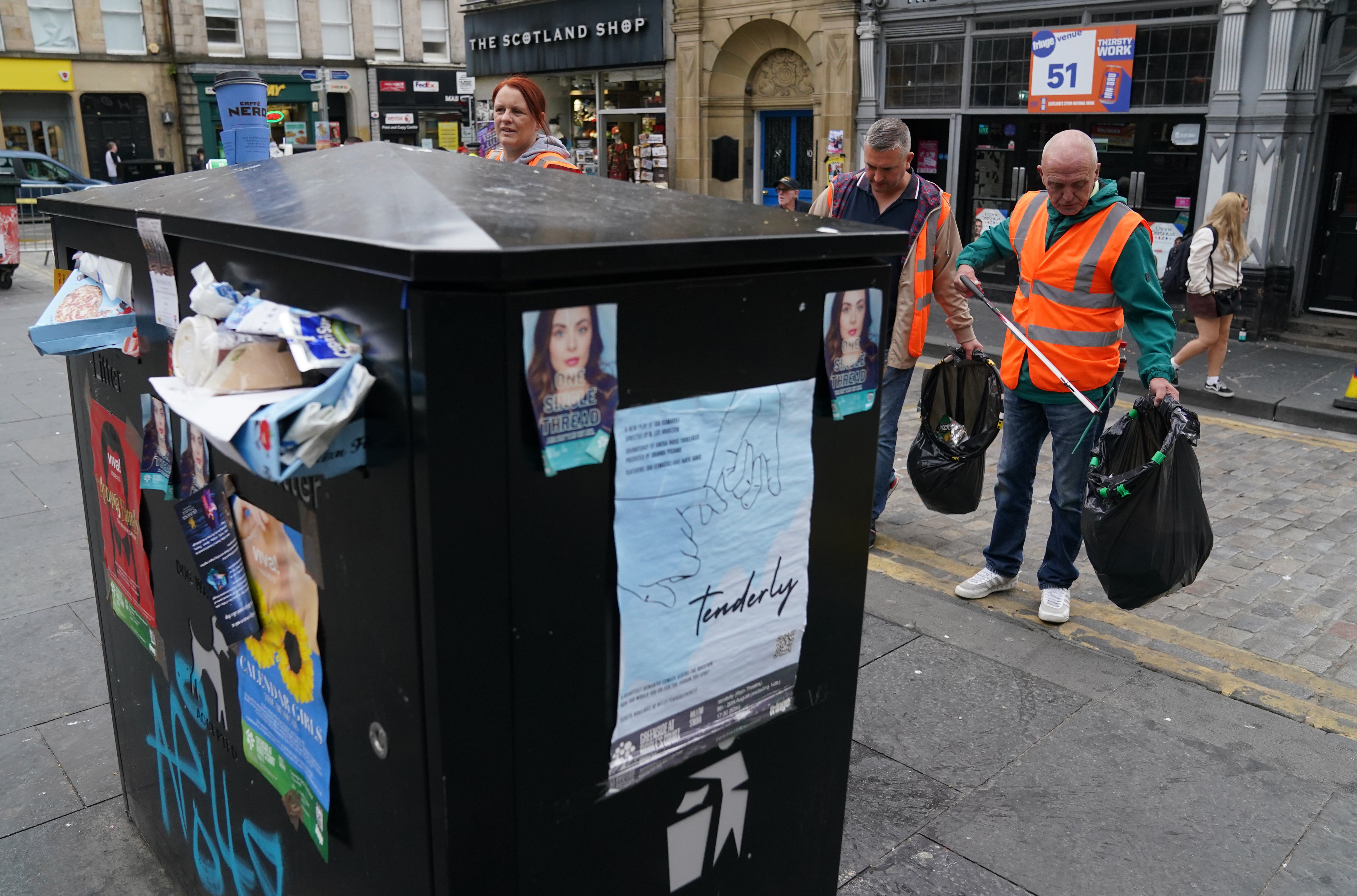 Rubbish bins in Edinburgh have not been emptied as the result of a strike by cleaning workers (Andrew Milligan/PA)