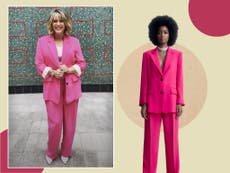 Ruth Langsford returns to This Morning in a hot pink suit from the high street 