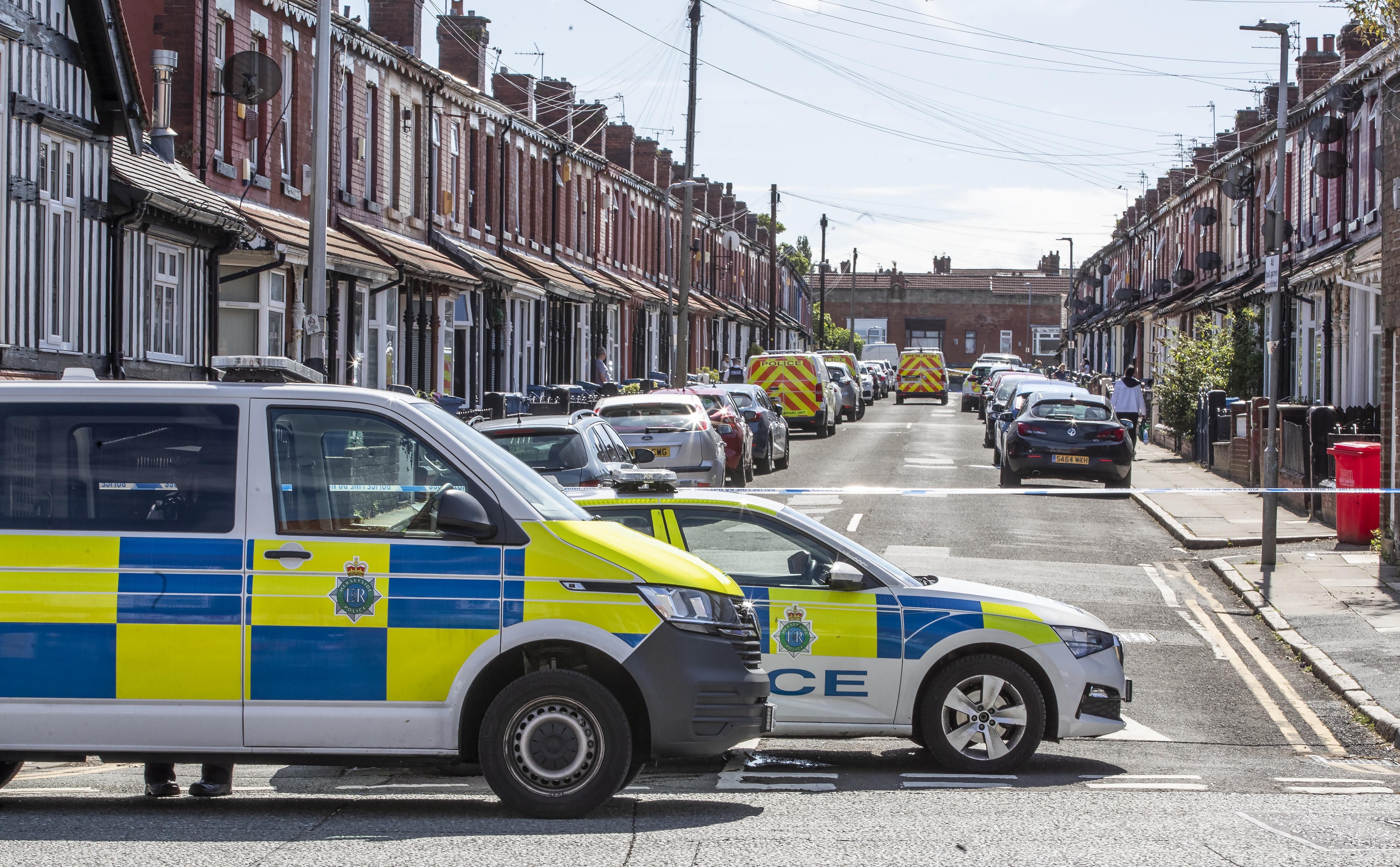 Police cordon at Leinster Road in the Old Swan district of Liverpool