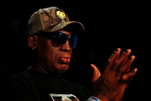 <p>Former NBA player Dennis Rodman poses for a portrait in Los Angeles, California, U.S., September 9, 2019</p>
