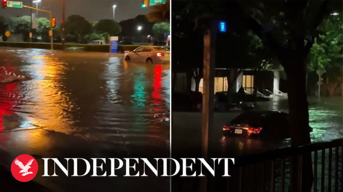 Dallas storm floods highway stranding cars