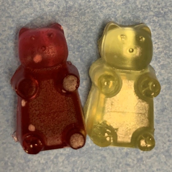 The gummy bears made from the new resin