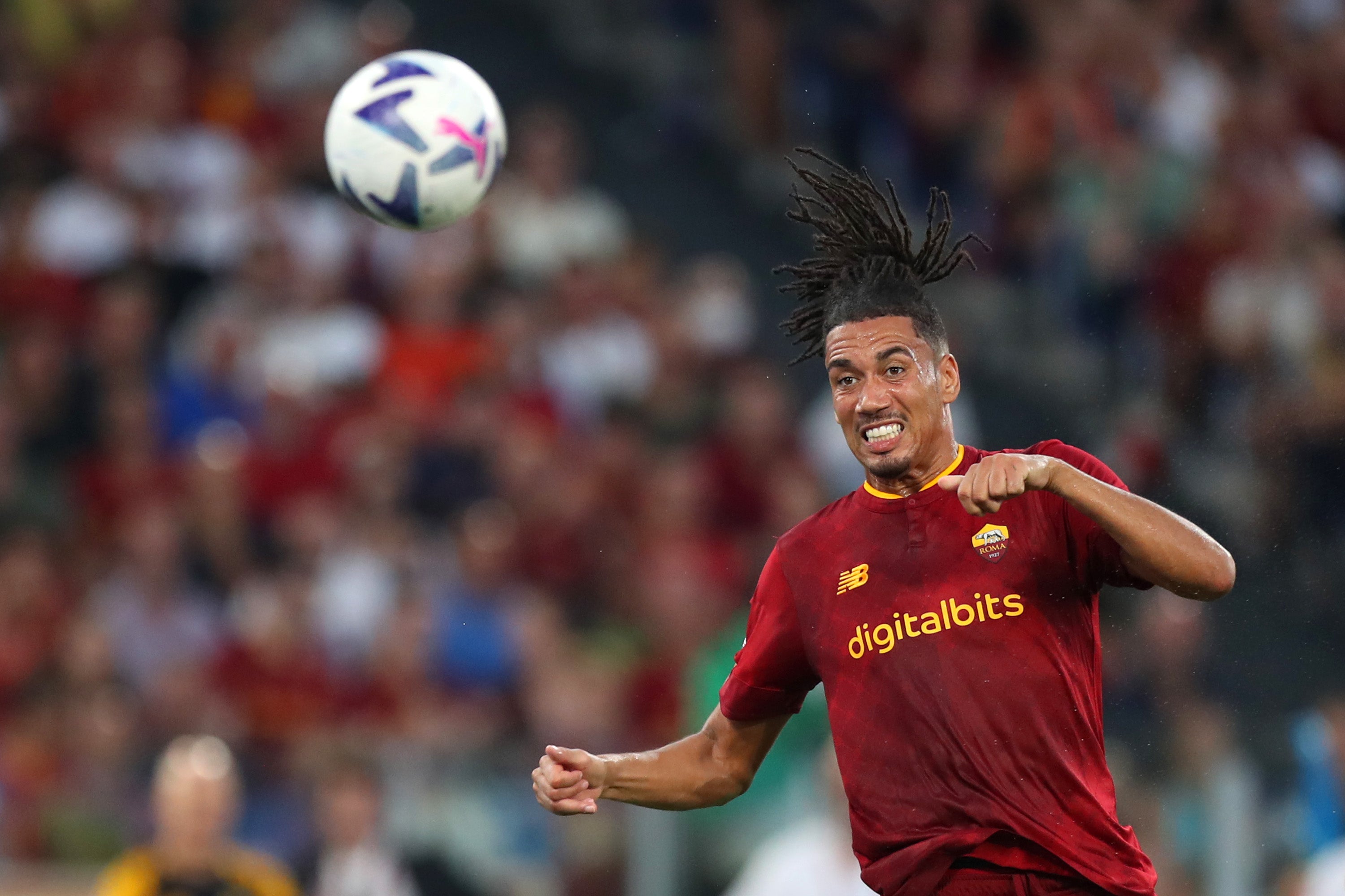 Chris Smalling of AS Roma scores their side's first goal