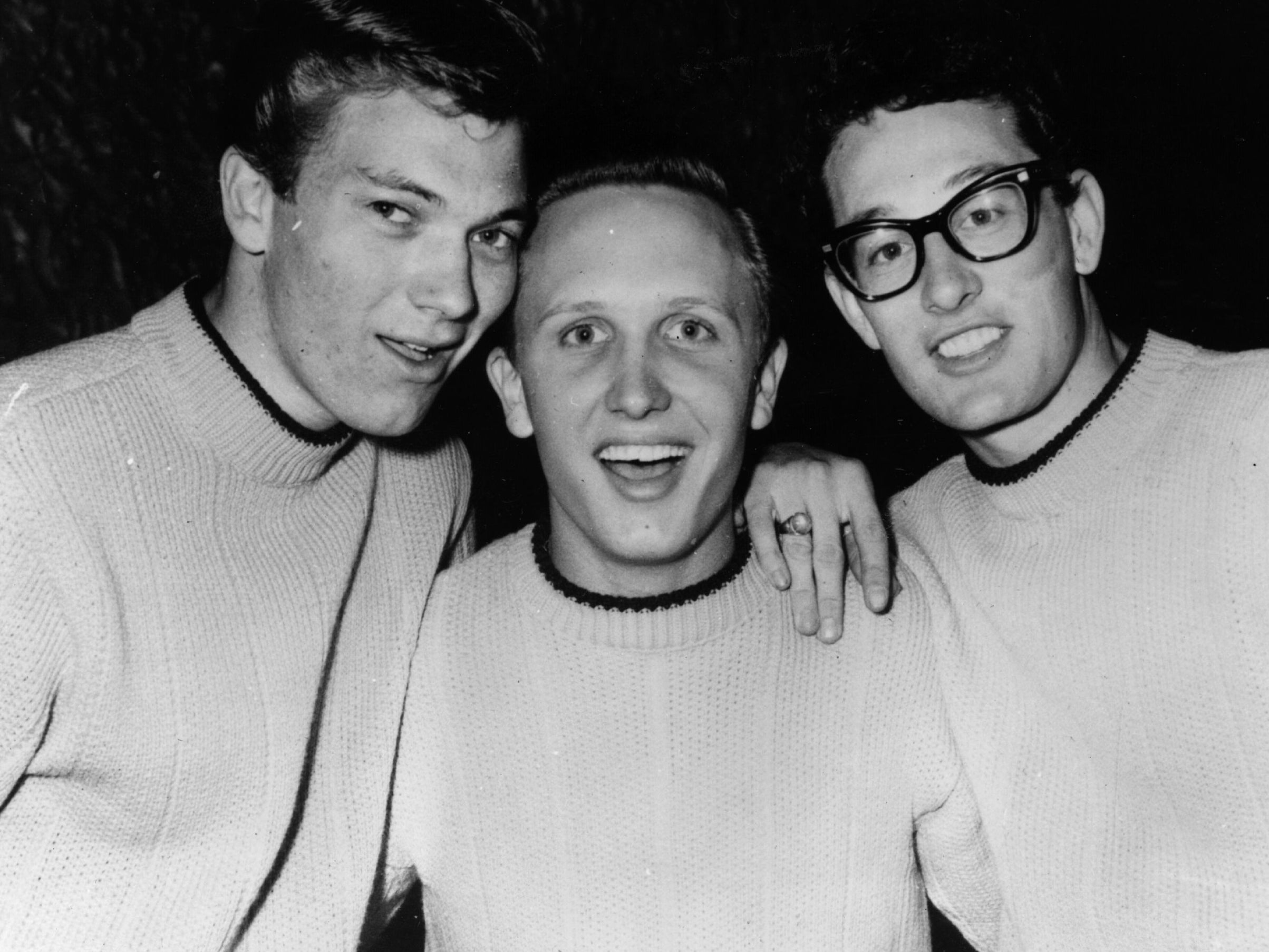 Jerry Allison (left) with bandmates Joe Mauldin and Buddy Holly