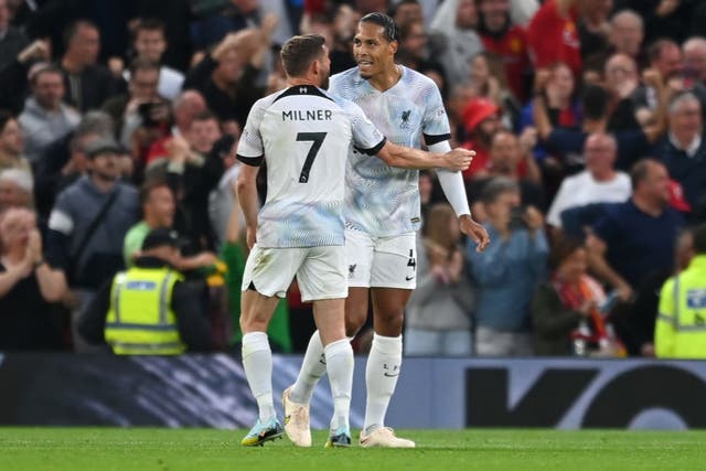 <p>Milner and Van Dijk raged at one another after conceding the first goal to United on Monday night</p>
