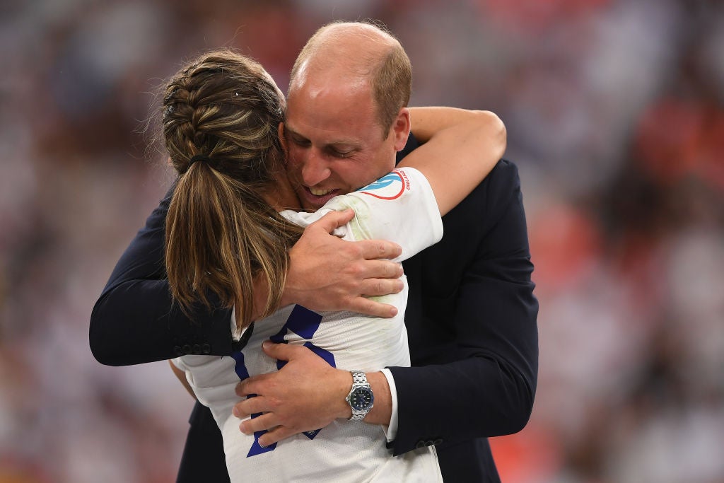 Jill Scott hugs Prince William after winning Euro 2022