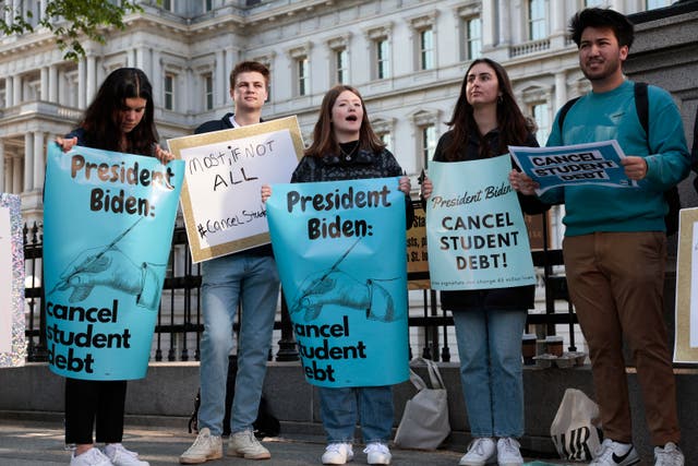 <p>Student loan debt relief advocates rally outside the White House in April 2022. </p>