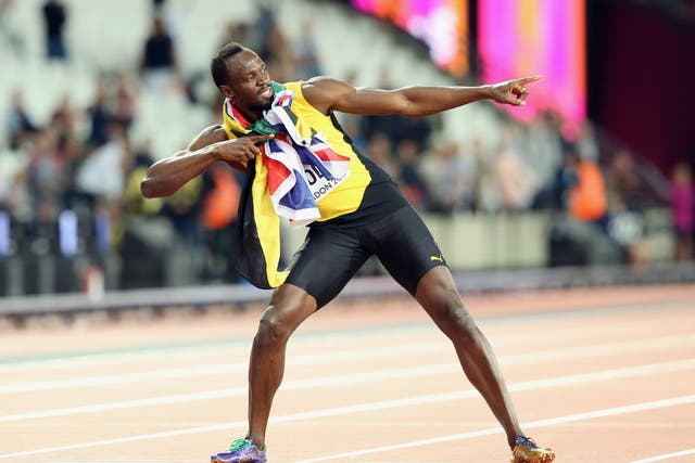 Usain Bolt’s trademark pose (Martin Rickett/PA)