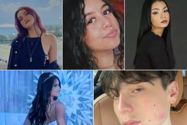 <p>From left to right: Valeria Pena, Valeria Caceres, Daniela Marcano, Briana Pacalagua and Giancarlos Arias were all killed in a car crash on a highway outside of Miami after the driver of a car going the wrong way crashed head-on with their vehicle </p>