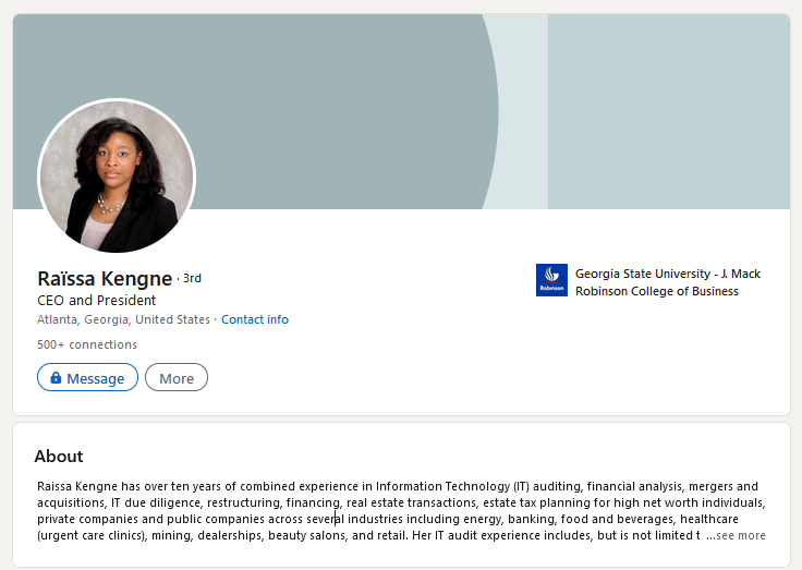 A screenshot from what appears to be Raïssa Kengne’s LinkedIn page