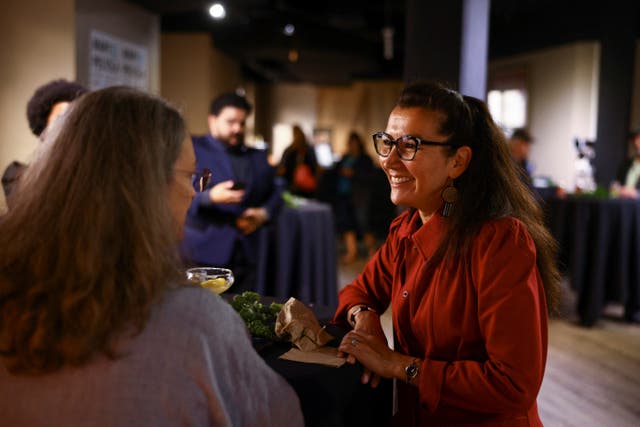 <p>US House candidate Mary Peltola reacts at her campaign party at 49th State Brewing in Anchorage, Alaska, U.S. August 16, 2022</p>