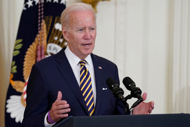 <p>Biden in the East Room of the White House </p>