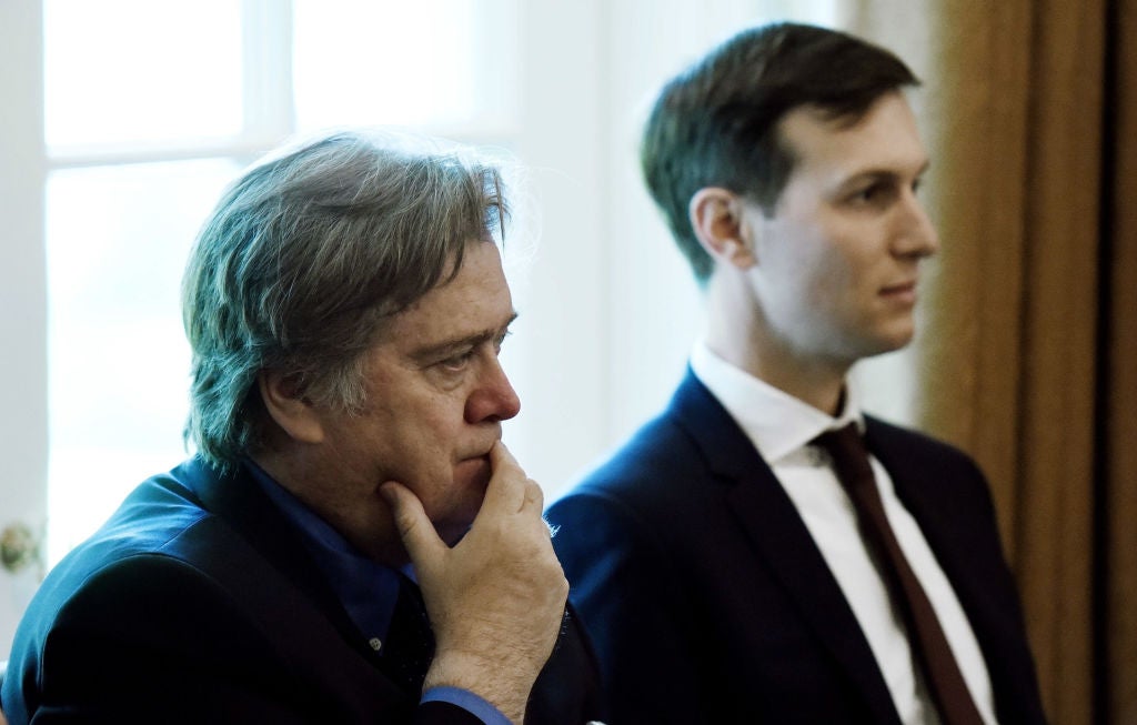 Steve Bannon and Jared Kushner at the White House in 2017