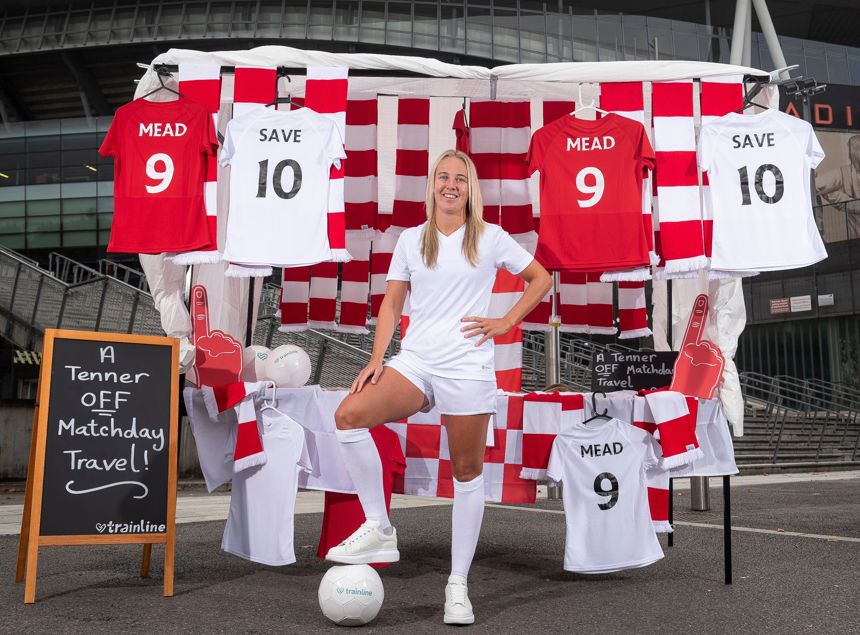 Beth Mead launches the Trainline ‘Tenner off Match Day Travel’ campaign, offering fans travelling to professional women’s fixtures £10 off rail travel by heading to the Trainline website (Will Ireland/PinPep Media)