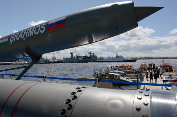 File A Brahmos supersonic cruise missile is on display at the International Maritime Defence Show in Saint Petersburg