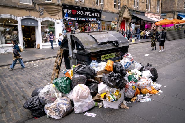Strike action by waste workers, which has seen rubbish pile up in Edinburgh, has now spread to other parts of Scotland (Jane Barlow/PA)