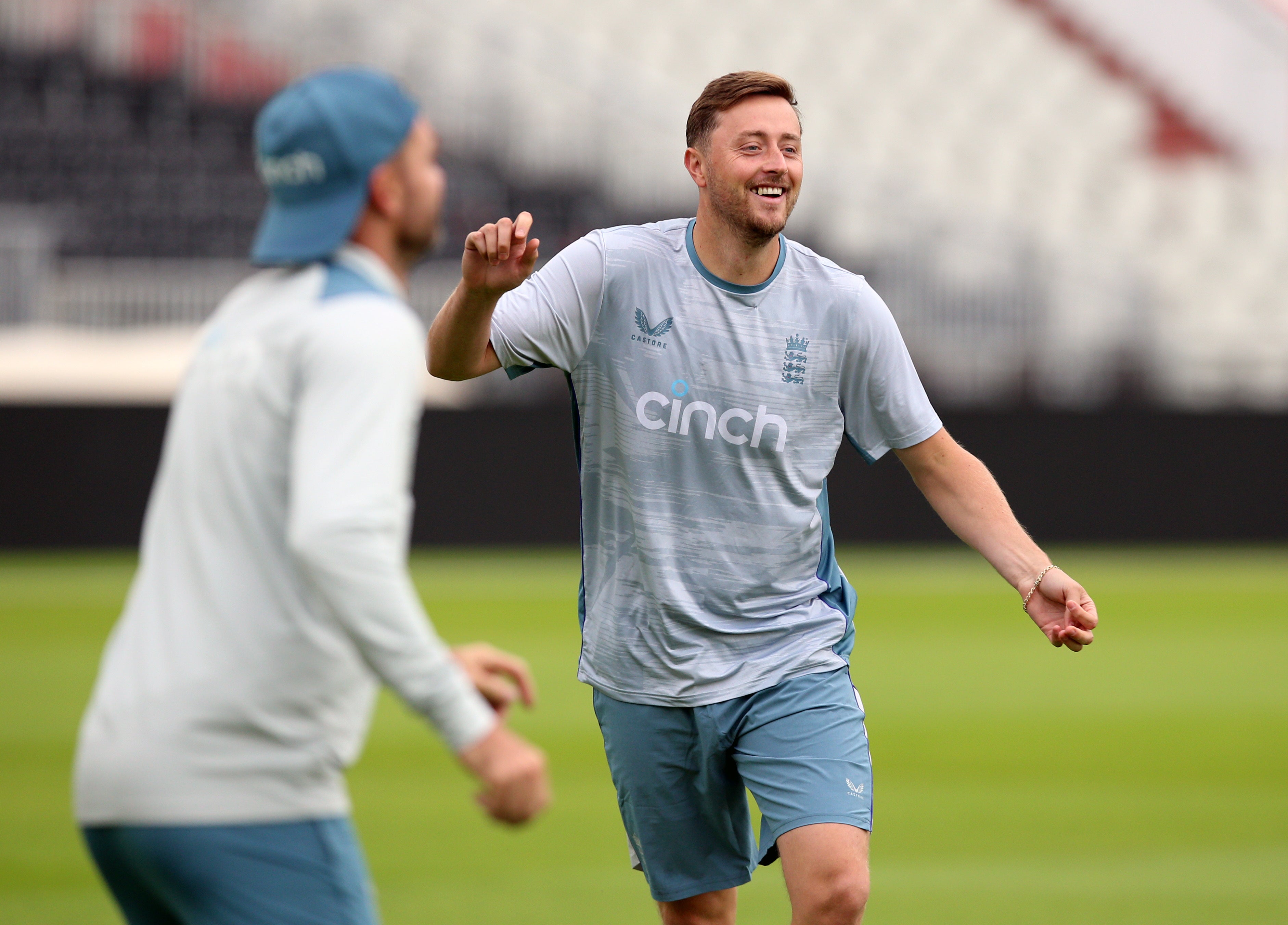 England’s Ollie Robinson during a nets session at Emirates Old Trafford (Nigel French/PA Images).