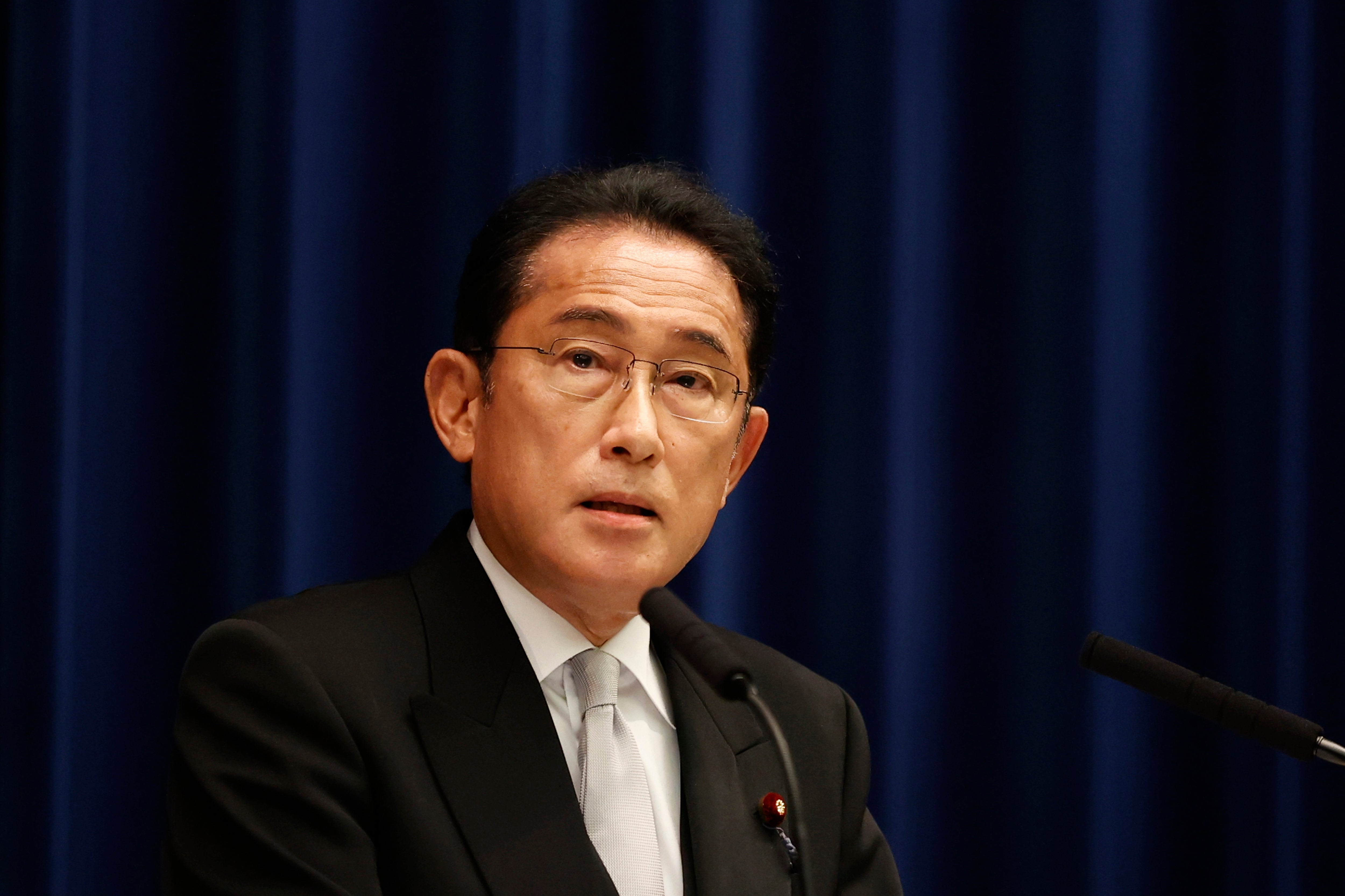 Japanese prime minister Fumio Kishida speaks during a press conference at the prime minister's official residence in Tokyo on 10 August 2022