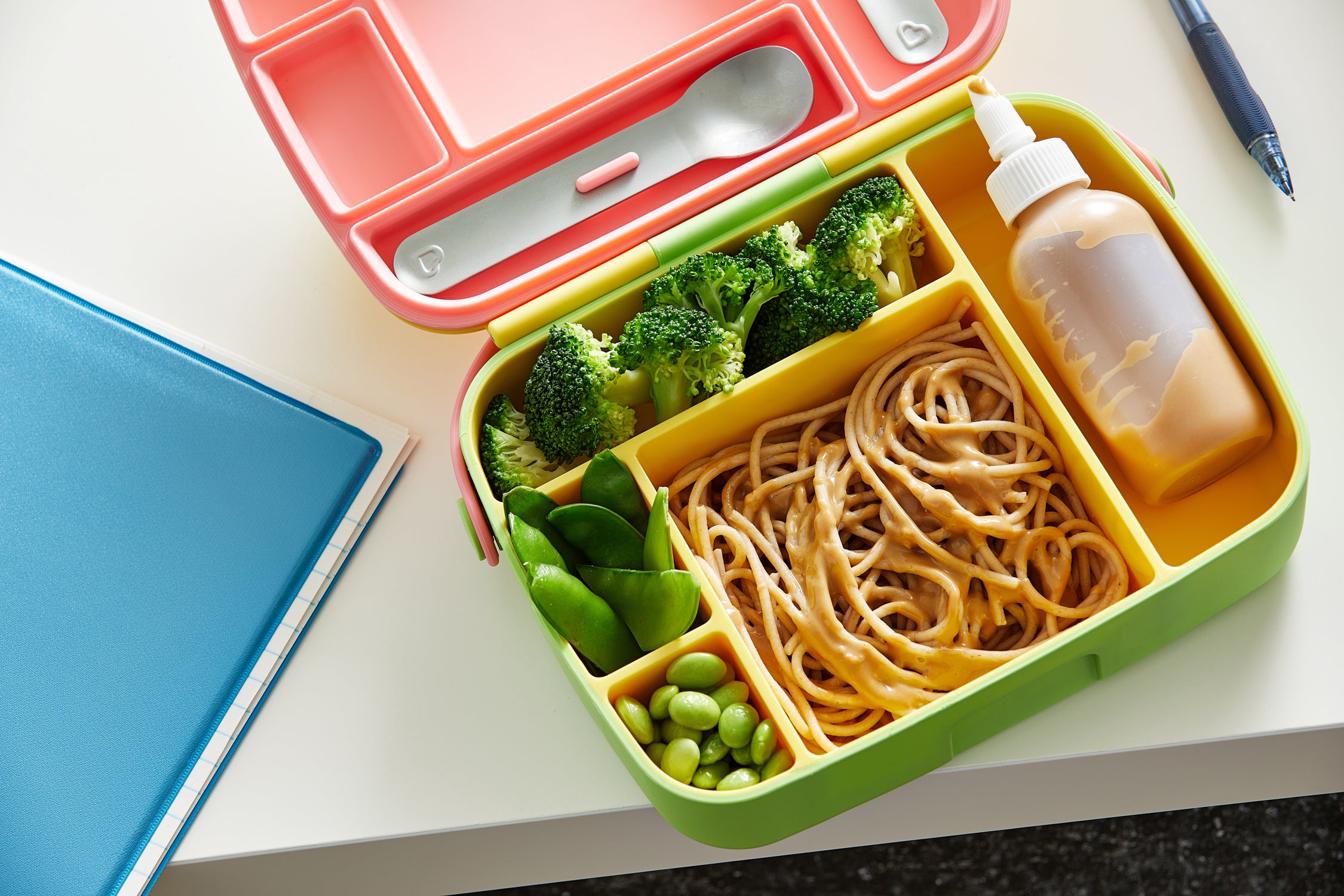 Vegetables and noodles with sunflower butter sauce