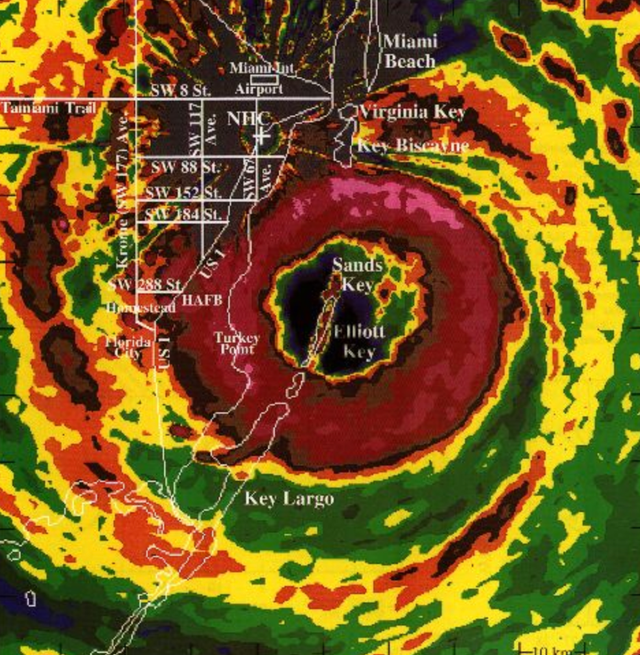 <p>The National Weather Service’s radar map of Hurricane Andrew has resurfaced on the 30th anniversary of the storm which devastated Florida and other parts of the south </p>
