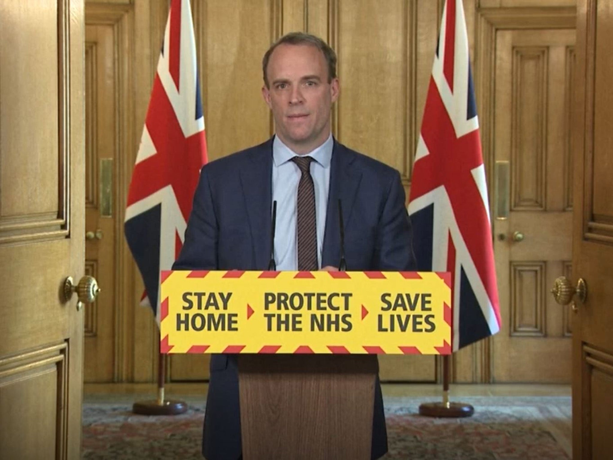 Dominic Raab filling in for his then boss Boris Johnson at a Covid briefing in 2020