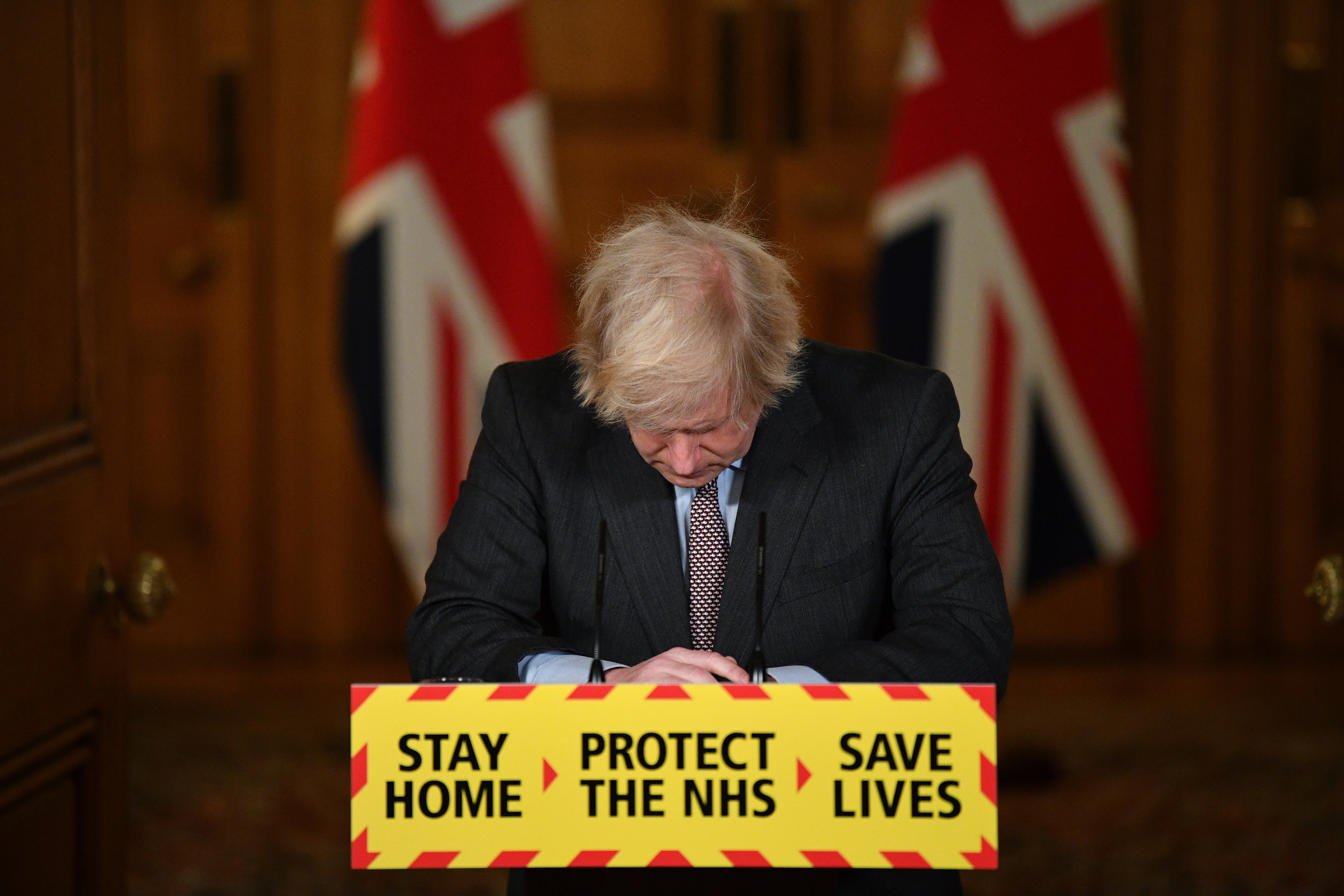 Boris Johnson leads a Covid-19 news briefing in January 2021