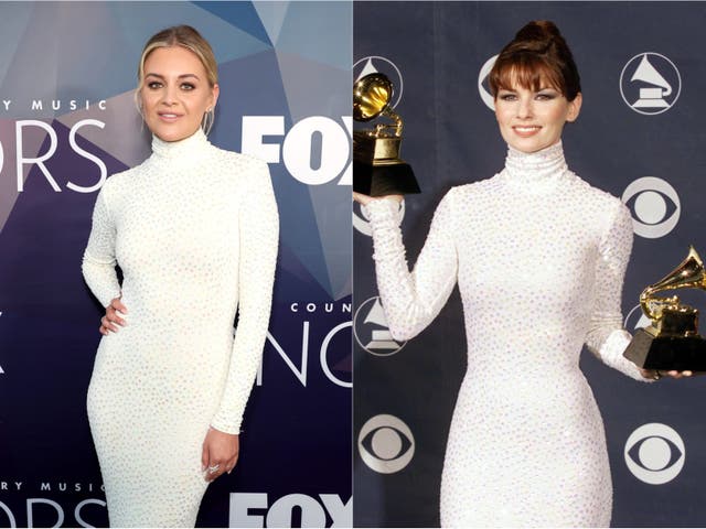 <p>Kelsea Ballerini and Shania Twain wear the same dress</p>