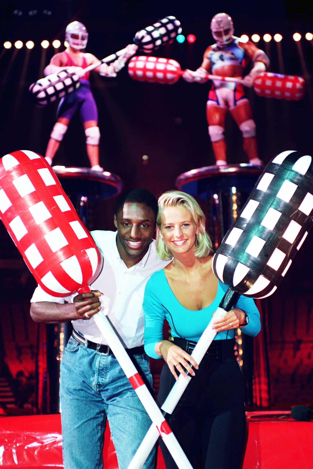John Fashanu and Ulrika Jonsson, were the hosts of ‘Gladiators’ during its run on ITV (PA)