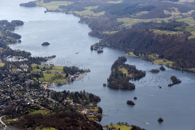 A aerial view of Lake Windermere in the Lake District, Cumbria (Owen Humphreys/PA)