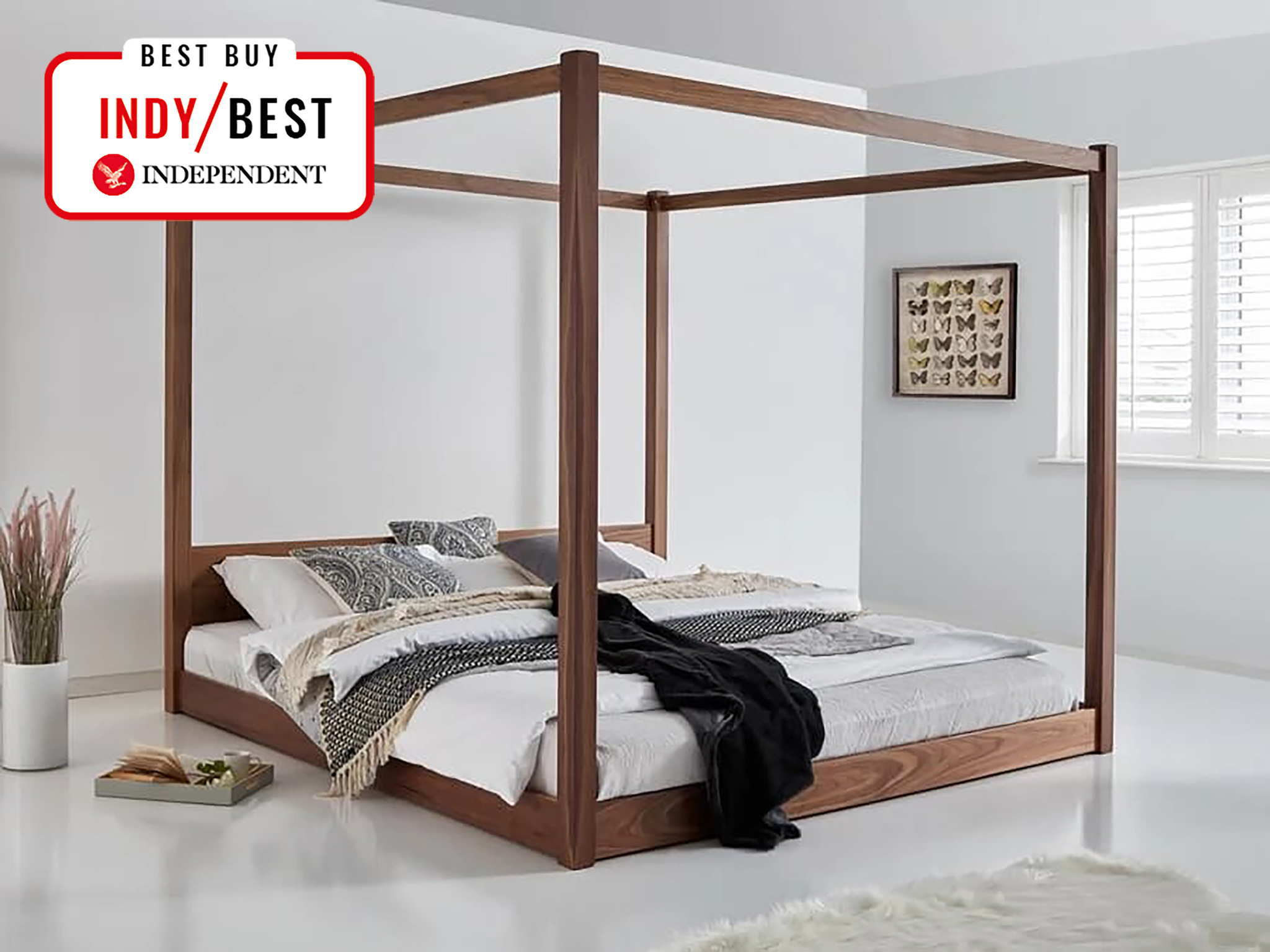 Get laid beds low four-poster wooden bed frame