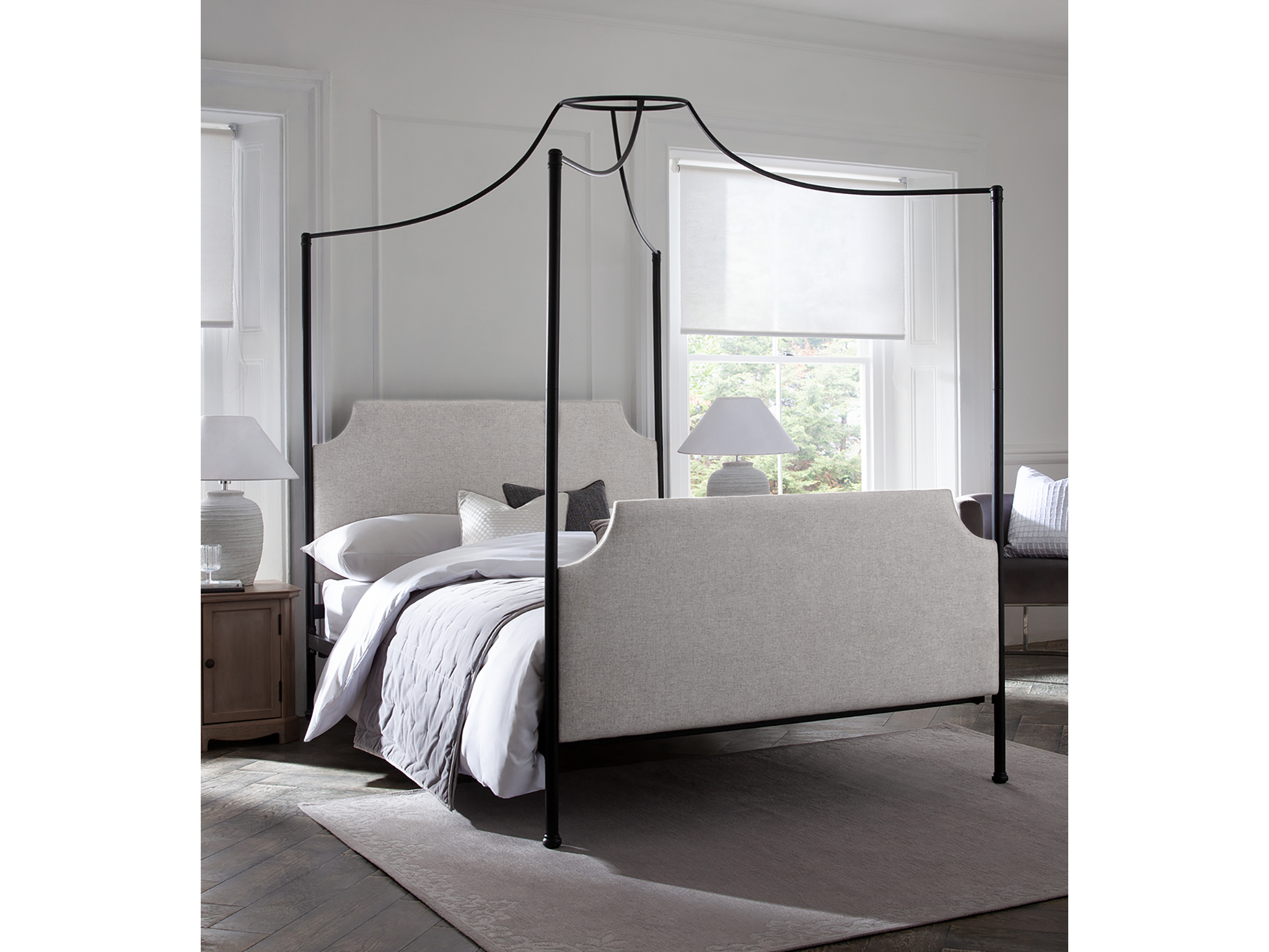 Next Isla metal 4 poster bed frame with upholstere