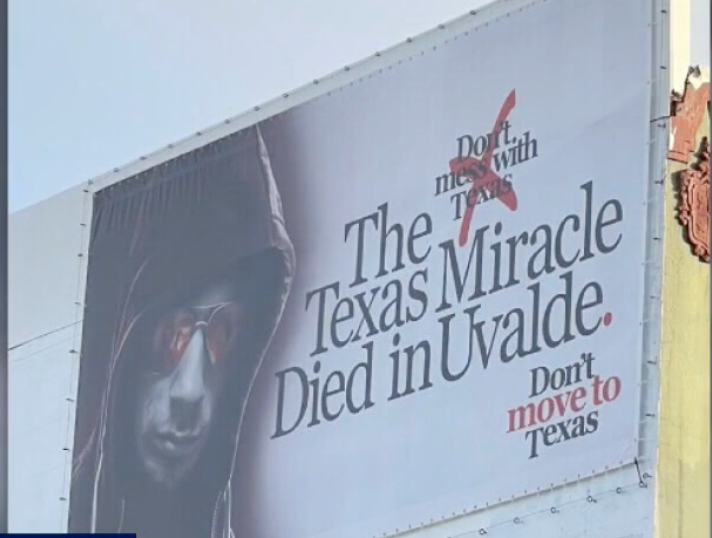 Billboards with a grim message warning against moving to Texas have been appearing around Californian metro areas