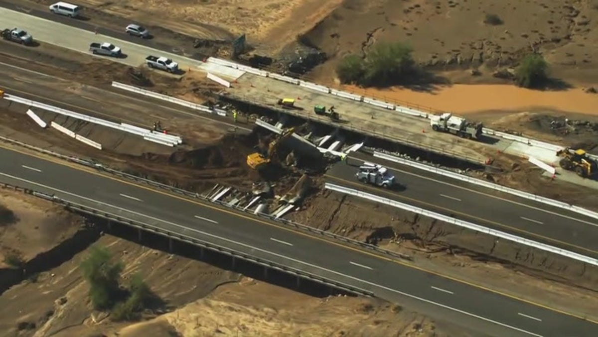 Flash flood destroys section of freeway in California