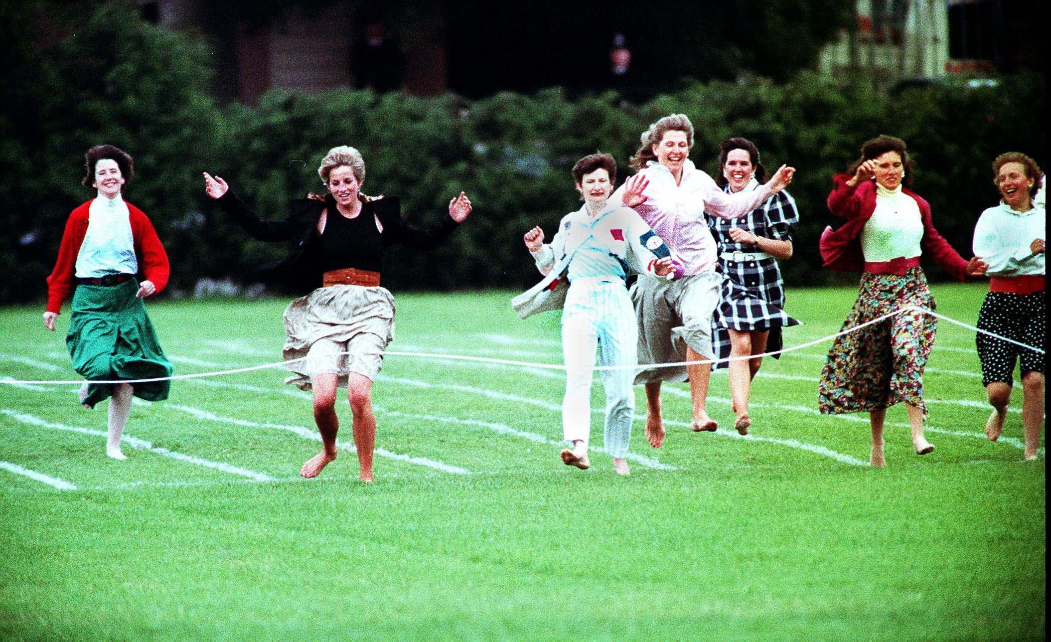 Diana taking part in the Mothers’ Race during Wetherby School Sports Day in 1991 (PA)