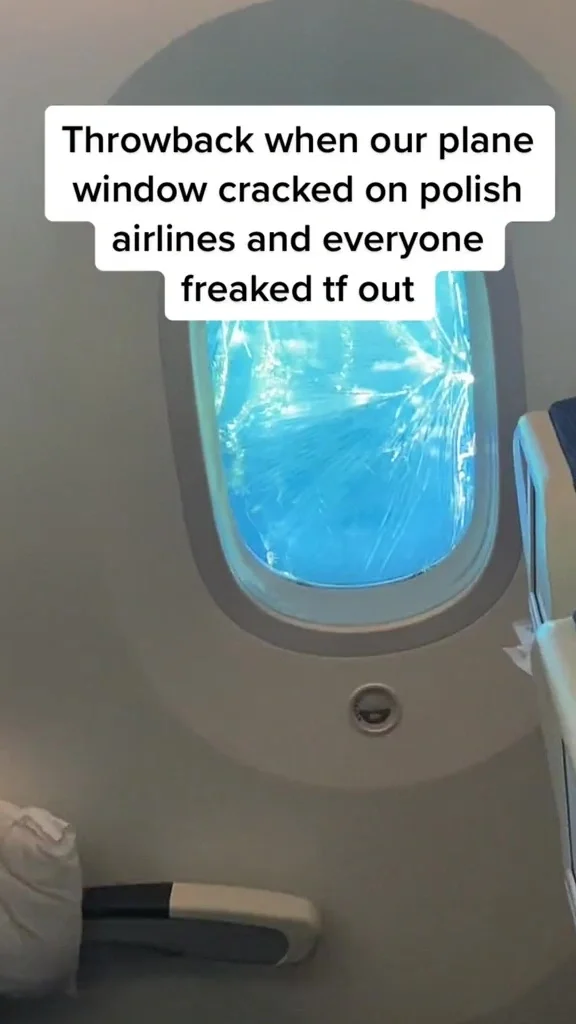 The cracked window on the flight