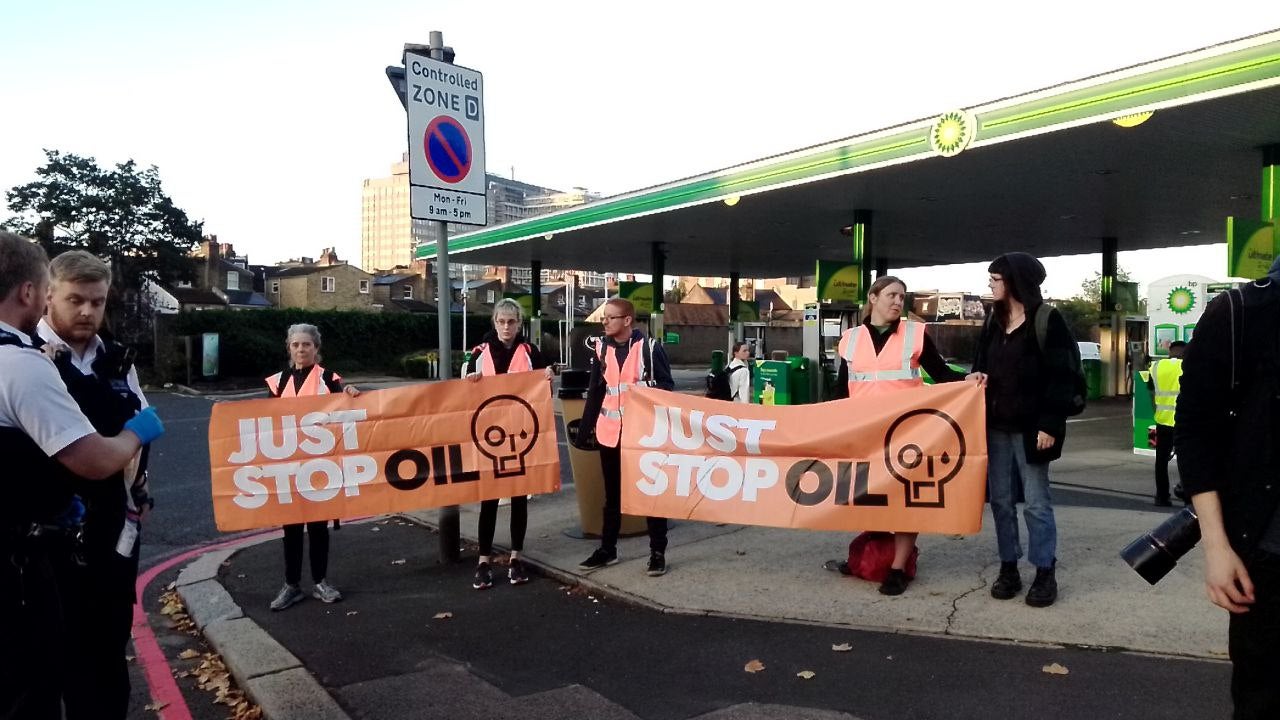 Climate group Just Stop Oil sabotaged petrol stations across London on Friday morning (Just Stop Oil/PA)