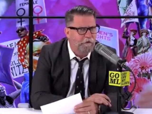 <p>Gavin McInnes is seen on his live show moments before he was apparently interrupted by law enforcement</p>
