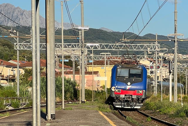<p>Destination unknown: Italian passenger train approaching Sarzana, close to the Ligurian coast</p>
