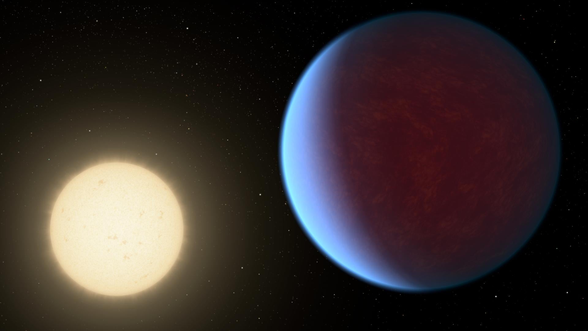 An artist’s conception of the exoplanet 55 Cancri e near its star