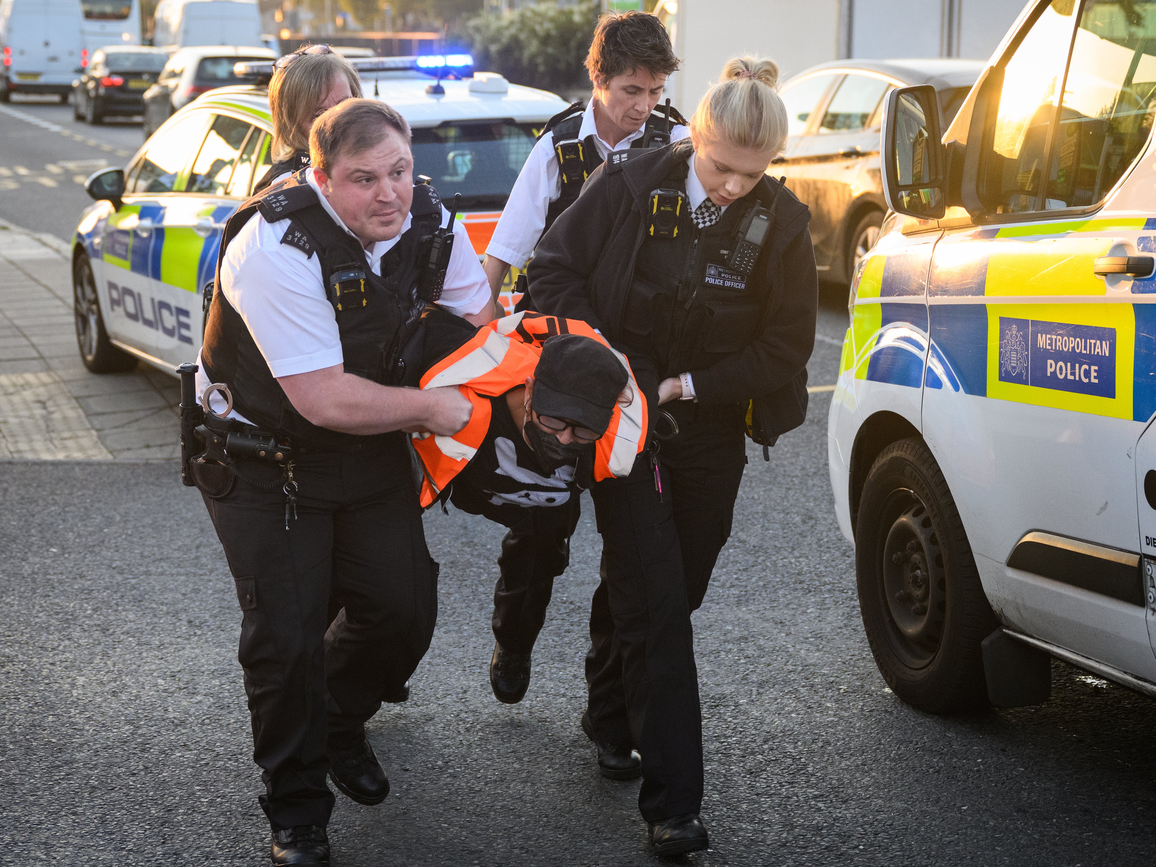 Police led away those arrested