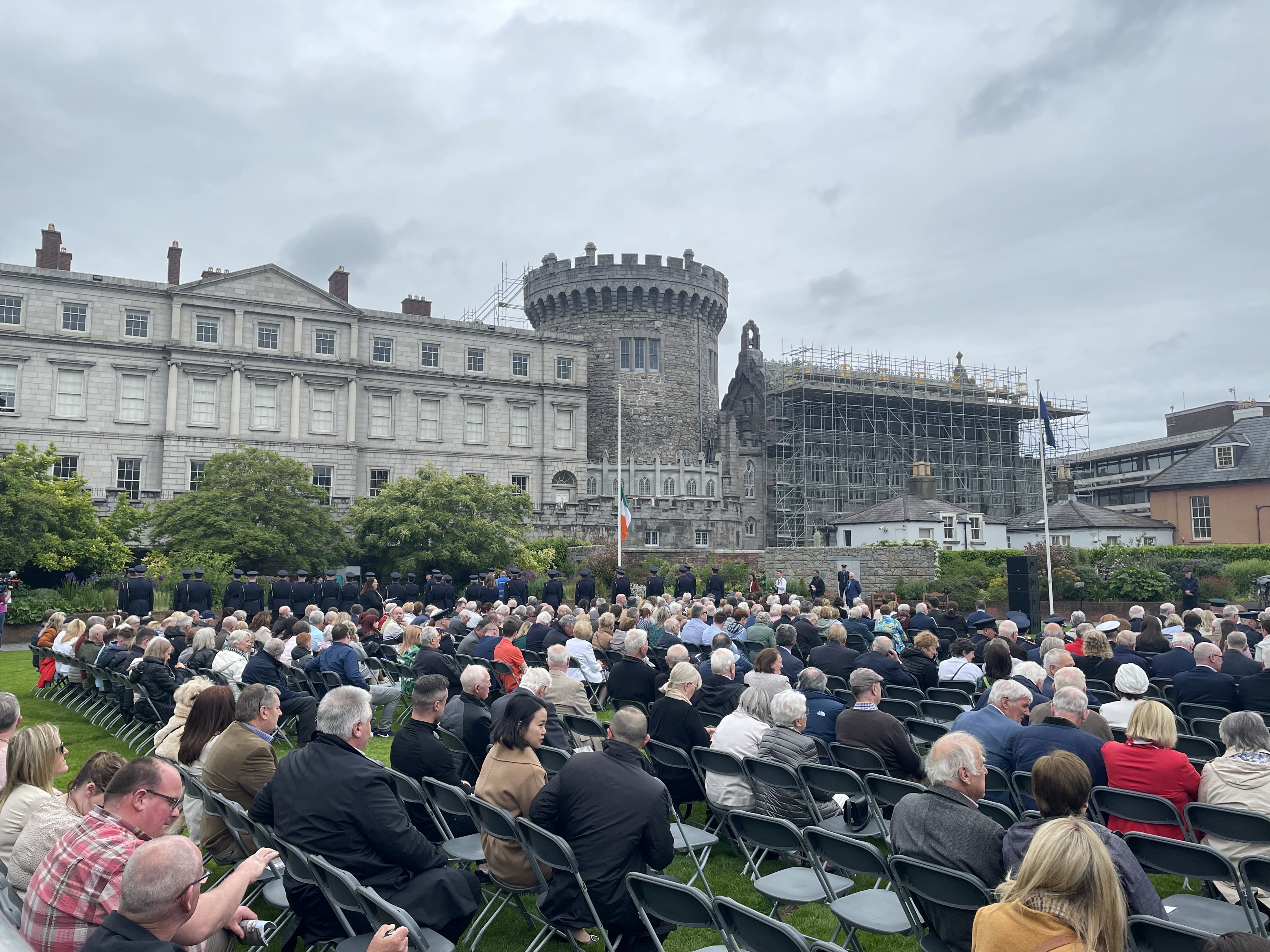 People attend the Garda Memorial event, an annual event to honour gardai who died in the course of their duty, at Dublin Castle, Ireland, in May (PA)