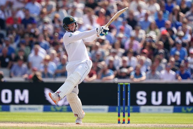 Rassie van der Dussen (pictured) and Keegan Petersen dug in for South Africa after England took three morning wickets on day three of the second Test at Old Trafford (Mike Egerton/PA Images).
