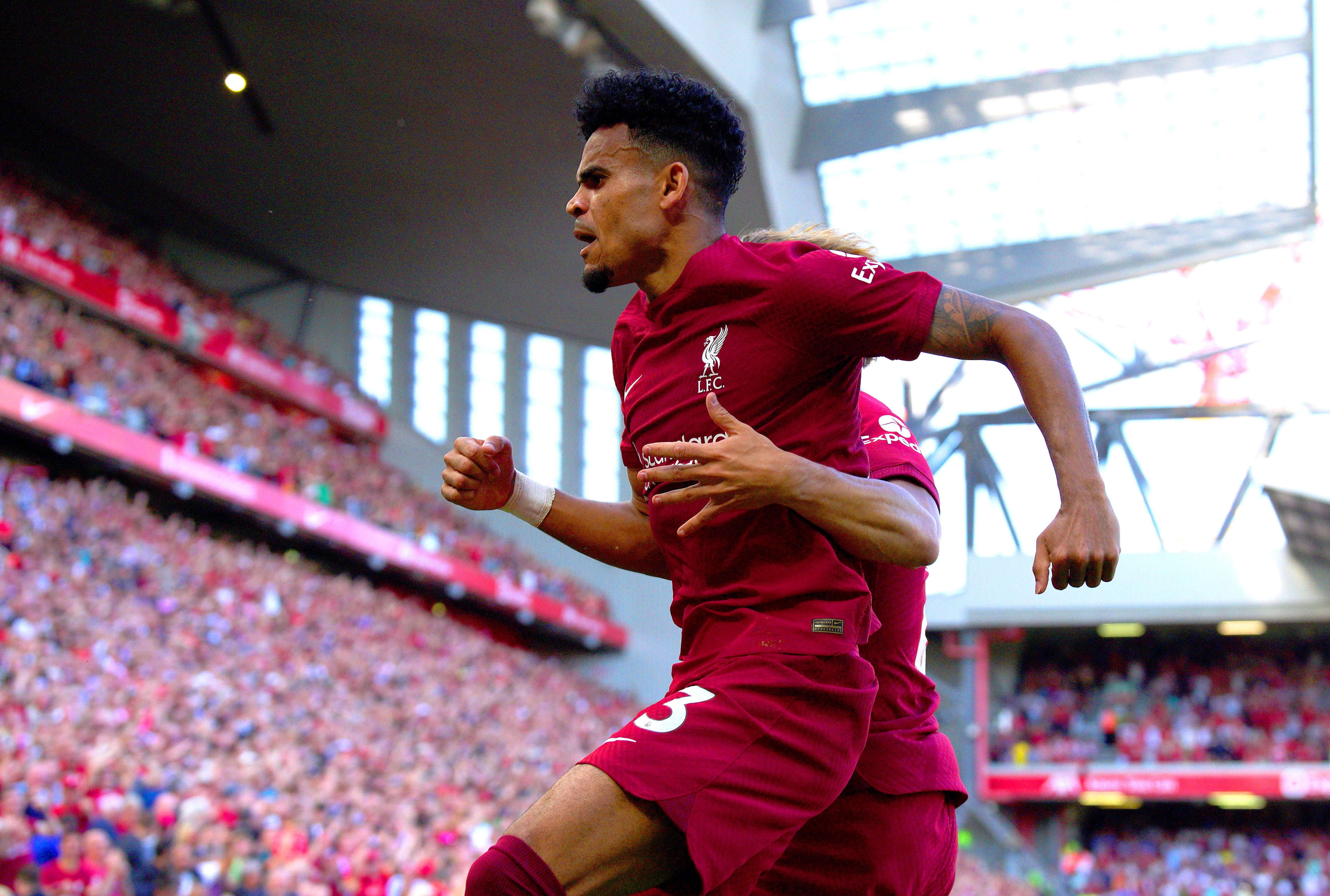 Luis Diaz scored twice in Liverpool’s record-equalling 9-0 Premier League win (Peter Byrne/PA)