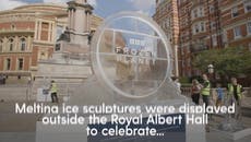 Ice sculptures of animals melt outside Royal Albert Hall ahead of Frozen Planet II