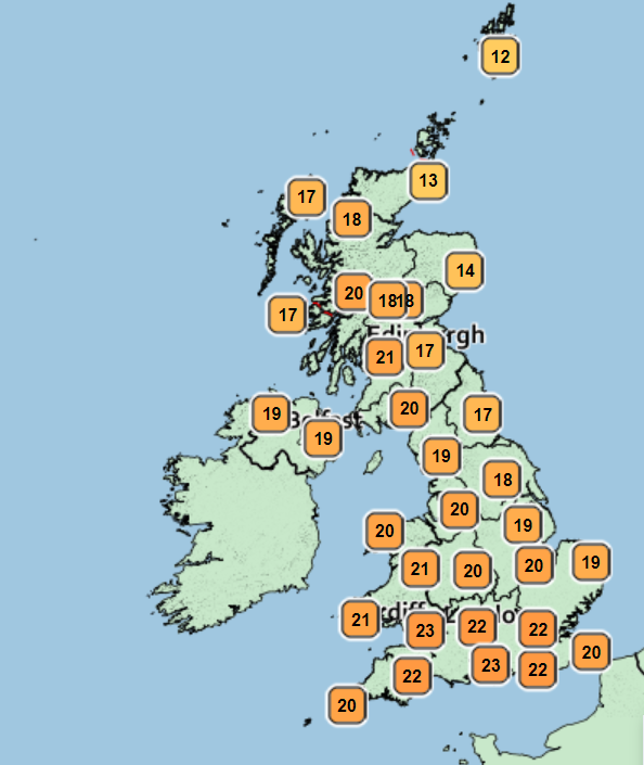 Bank holiday Monday will see highs of 23C in parts of the country